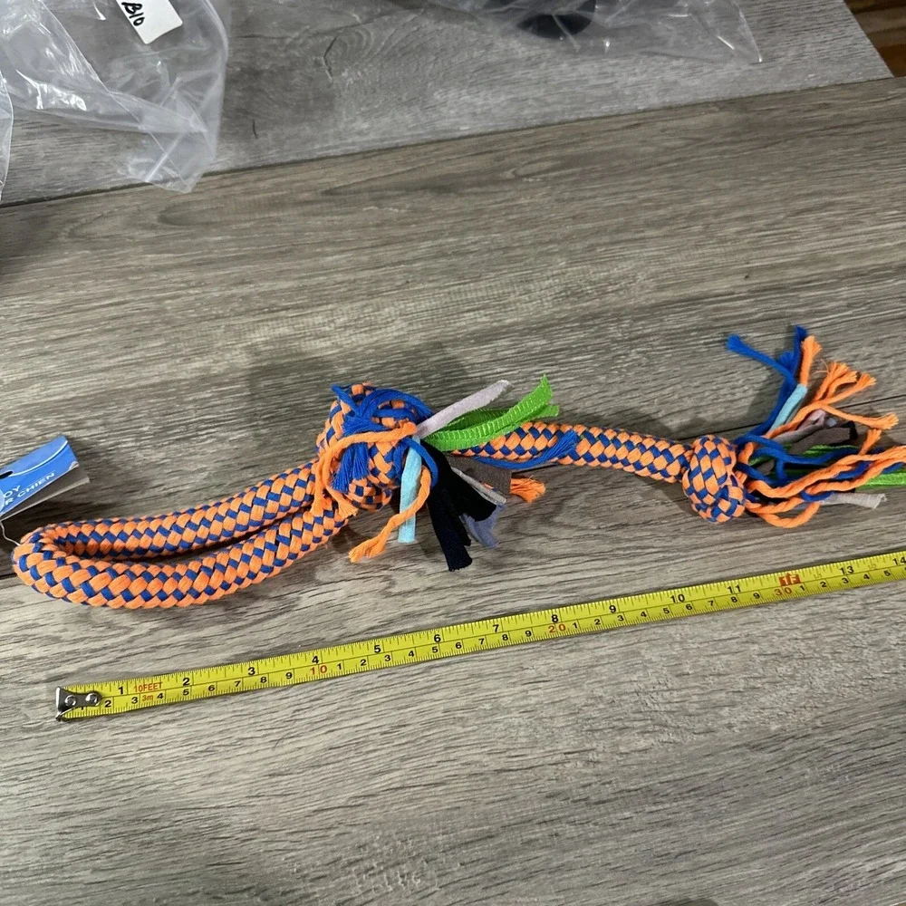 Greenbrier Kennel Club Braided Rope Dog Toy Orange Blue Knotted Tug 14 Inch NWT